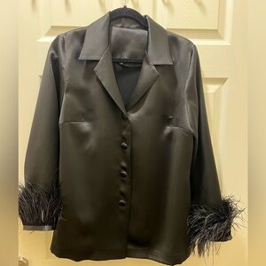 Silk Shirt Blazer Black with Feather Sleeves